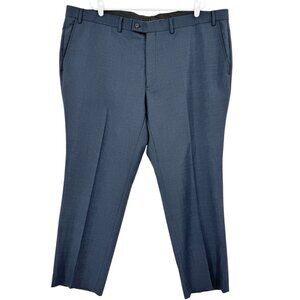 JV Men's Reflex Stretch Wool Blend Flat Front Plaid Blue Dress Pants Size 46x30